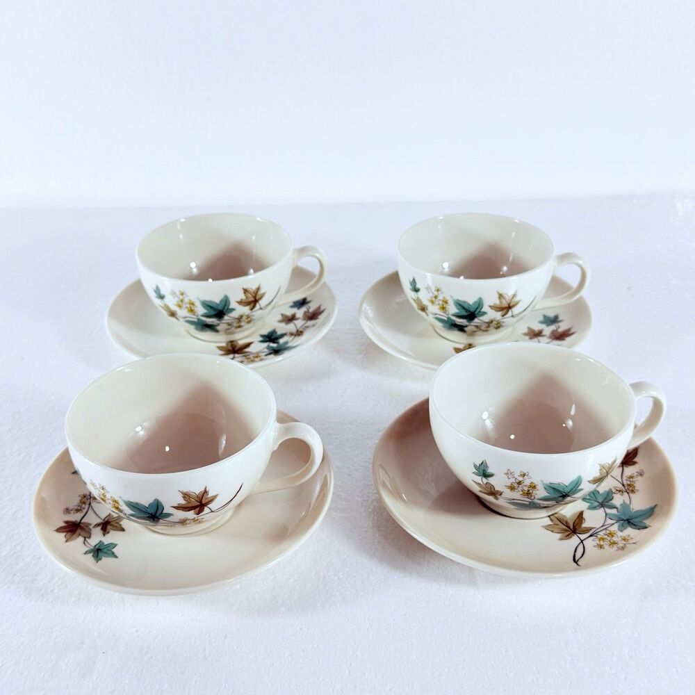 Lot of Syracuse Woodbine Carefree Set of 4 Teacups & Saucers Made In USA